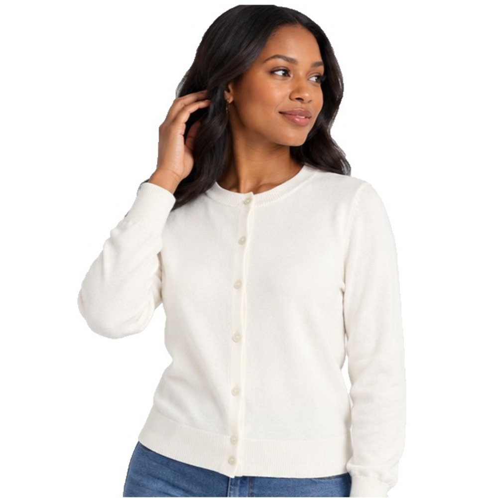 Free Assembly Womens Cardigan Size M Cream Crewneck Button Front Soft Knit